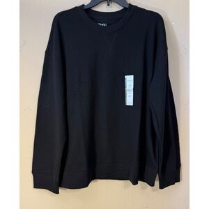 Time and Tru Sweatshirt Women XL Black Relaxed Fit Fleece Crewneck Black NEW